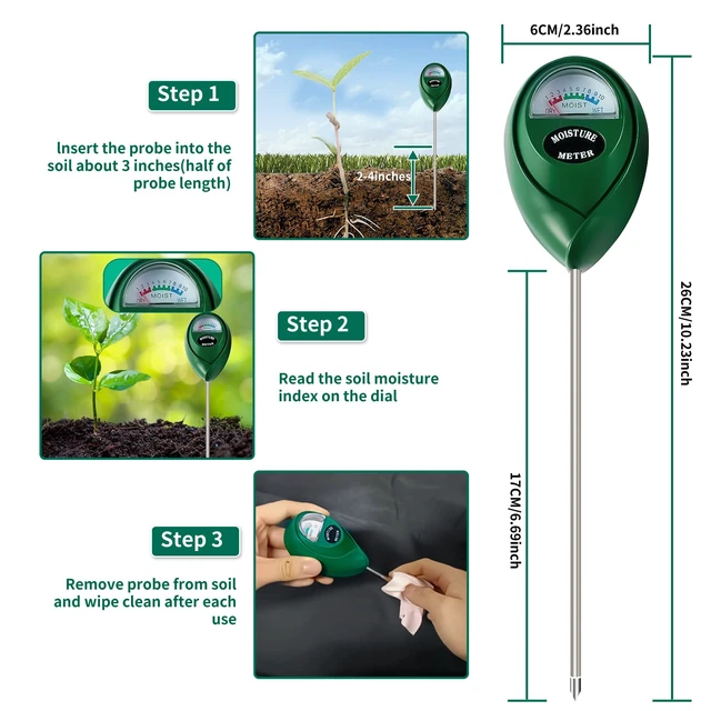 Alt view image 3 of 6 - Moisture Meter Water Monitor Soil Hygrometer Sensor Care, Lawn, Farm, Indoor & Outdoor. (Plant Gifts for Gardeners), 10.23inch, Green
