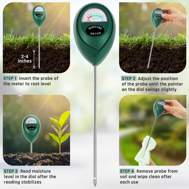 Alt view image 4 of 7 - Plant Moisture Meter, Plant Water Meter, Soil Moisture Meter for House Plants for Garden, Lawn, Farm, Indoor & Outdoor Use, No Batteries Required (2 Packs Green)