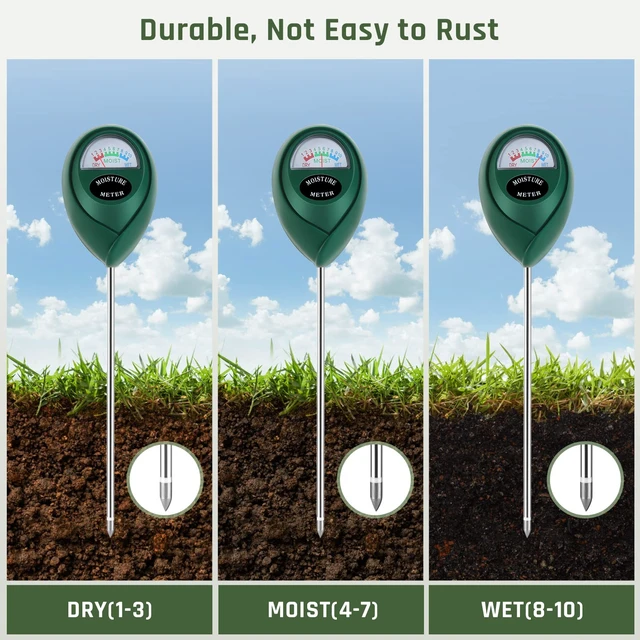 Alt view image 5 of 7 - Plant Moisture Meter, Plant Water Meter, Soil Moisture Meter for House Plants for Garden, Lawn, Farm, Indoor & Outdoor Use, No Batteries Required (2 Packs Green)