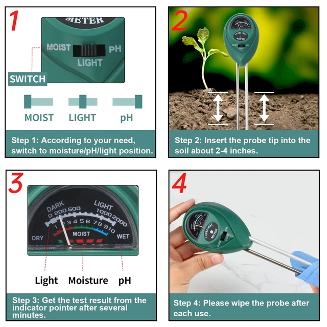 Alt view image 5 of 6 - 2 Packs Soil Moisture Meter, 3 in 1 Soil Tester Tool, Plant Water Monitor | Soil Hygrometer Sensor for Gardening, Farming, Indoor and Outdoor Plants, No Batteries Required (Black & Green)