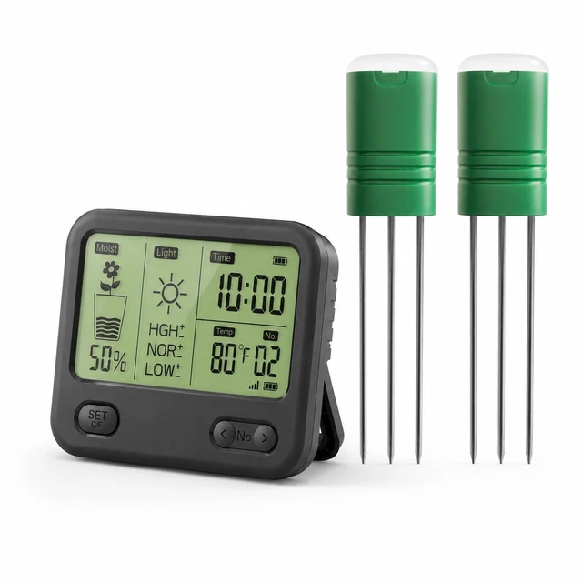 Main image of Soil Moisture Meter for Plants, 12-Zone Wireless Plant Water Meter, Soil Thermometer and Light Sensor, 4-in-1 TDR Tester, 230ft Range, IPX5 Waterproof for Indoor Outdoor Garde(Display+2Sensor)