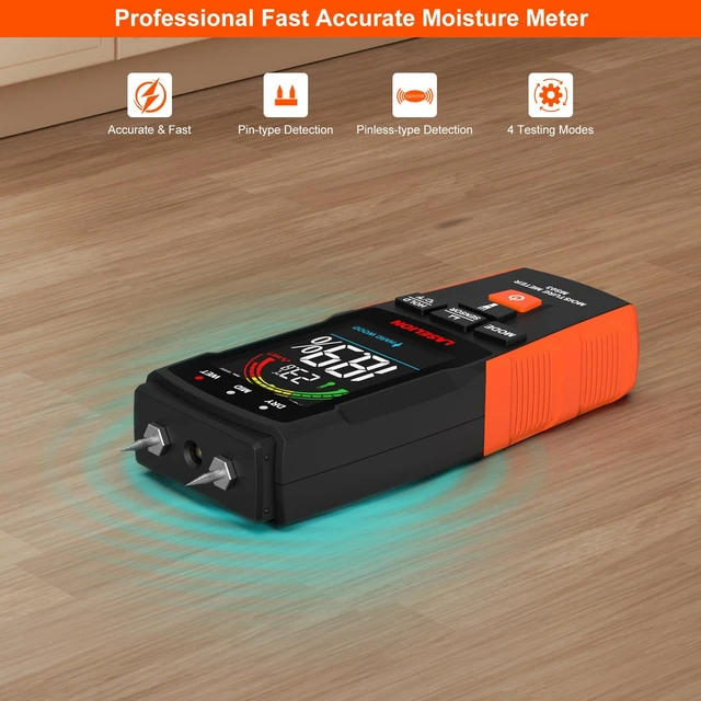 Alt view image 6 of 7 - 2-in-1 Pin & Pinless Moisture Meter MS03 Accurate Moisture Detection for Wood, Concrete, Drywall, and More LCD Display with Hold Function, Flashlight, and Auto Power Off