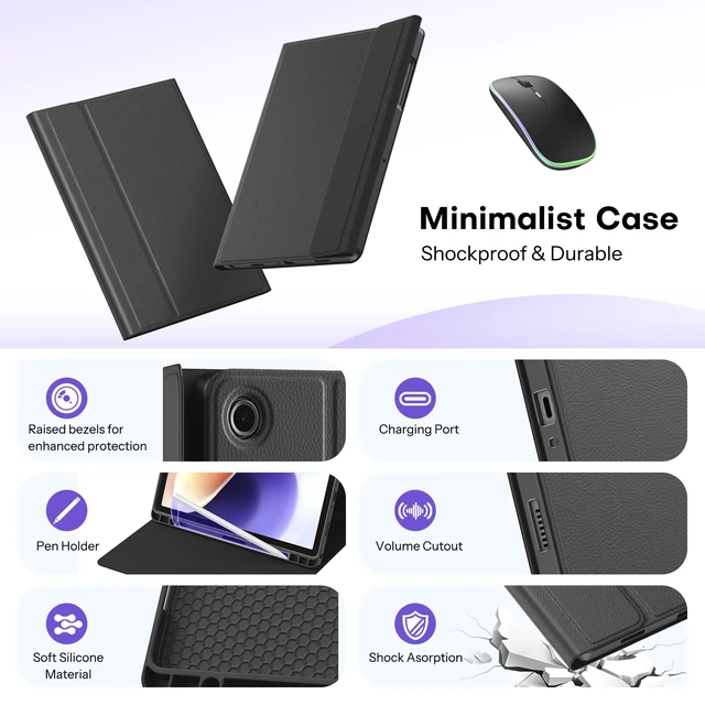 Alt view image 5 of 7 - Case and Keyboard Mouse Set for Galaxy Tab A11 Plus/A9 Plus 11 inch | Backlit Mouse, S Pen Holder, Portable, Detachable Magnetic Keyboard Protective Cover for Study Work Travel