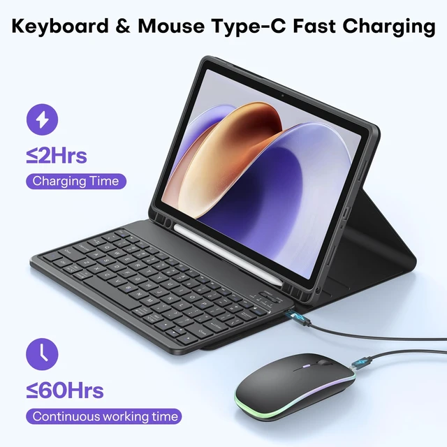Alt view image 7 of 7 - Case and Keyboard Mouse Set for Galaxy Tab A11 Plus/A9 Plus 11 inch | Backlit Mouse, S Pen Holder, Portable, Detachable Magnetic Keyboard Protective Cover for Study Work Travel