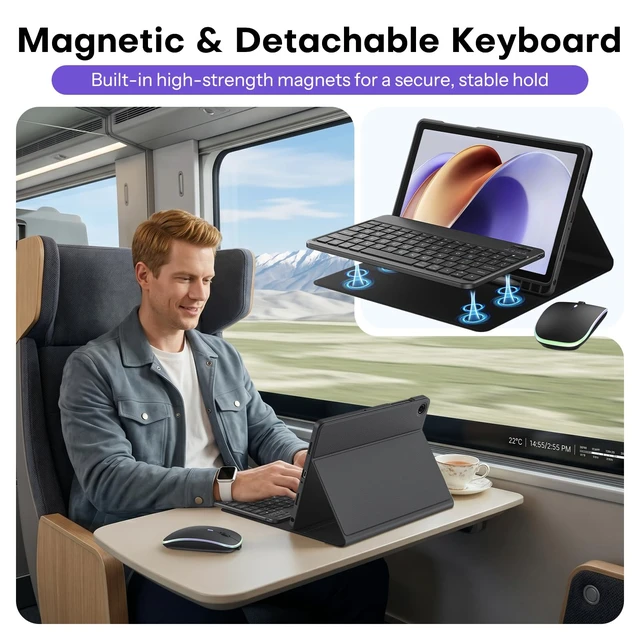 Alt view image 3 of 7 - Case and Keyboard Mouse Set for Galaxy Tab A11 Plus/A9 Plus 11 inch | Backlit Mouse, S Pen Holder, Portable, Detachable Magnetic Keyboard Protective Cover for Study Work Travel