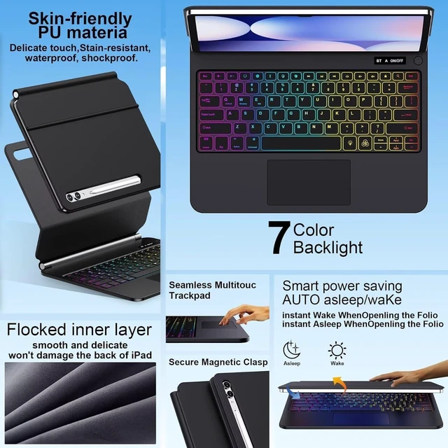 Alt view image 5 of 7 - Keyboard Case for Samsung Galaxy Tab S10+ Plus/S9+ Plus/S9 FE+ Plus/S8+ Plus/S7+ Plus/S7 FE Case for 12.4" with Multi-Touch Trackpad - Magic-Style Magnetic