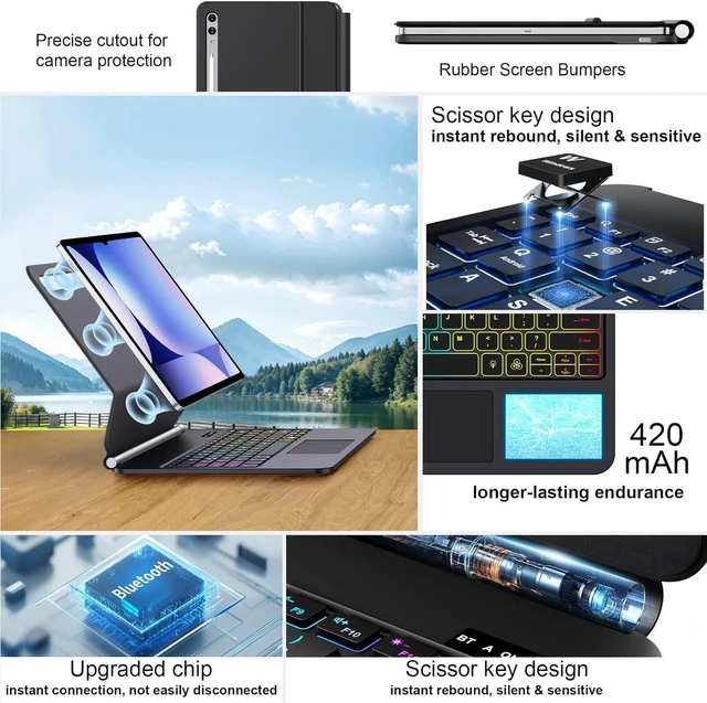 Alt view image 4 of 7 - Keyboard Case for Samsung Galaxy Tab S10+ Plus/S9+ Plus/S9 FE+ Plus/S8+ Plus/S7+ Plus/S7 FE Case for 12.4" with Multi-Touch Trackpad - Magic-Style Magnetic