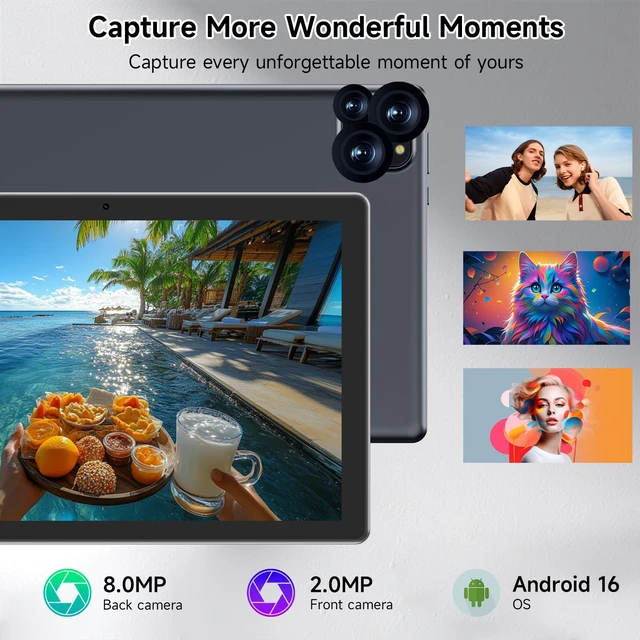 Alt view image 3 of 7 - Tablet Android 16 10 Inch 12GB RAM+64GB ROM/ 1TB Expandable, 1280 * 800 HD Touch Screen, 5G WiFi6 BT 5.0, 2 in 1 Tab with Keyboard Case Mouse Stylus (Black)