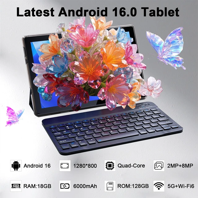 Alt view image 4 of 7 - Tablet Android 16 10 Inch 12GB RAM+64GB ROM/ 1TB Expandable, 1280 * 800 HD Touch Screen, 5G WiFi6 BT 5.0, 2 in 1 Tab with Keyboard Case Mouse Stylus (Black)