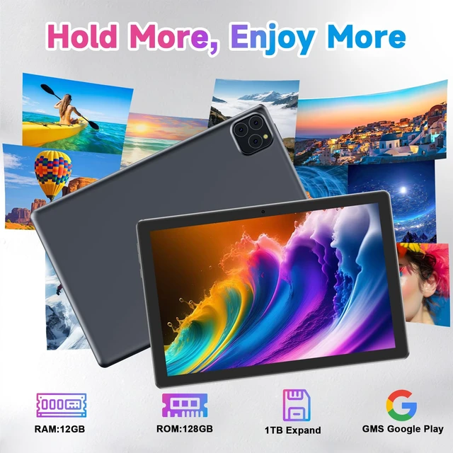 Alt view image 5 of 7 - Tablet Android 16 10 Inch 12GB RAM+64GB ROM/ 1TB Expandable, 1280 * 800 HD Touch Screen, 5G WiFi6 BT 5.0, 2 in 1 Tab with Keyboard Case Mouse Stylus (Black)