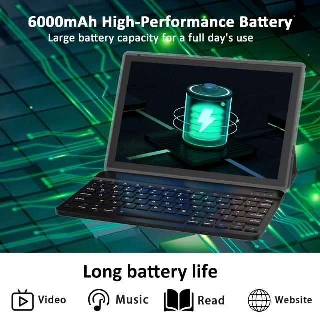 Alt view image 7 of 7 - Tablet Android 16 10 Inch 12GB RAM+64GB ROM/ 1TB Expandable, 1280 * 800 HD Touch Screen, 5G WiFi6 BT 5.0, 2 in 1 Tab with Keyboard Case Mouse Stylus (Black)