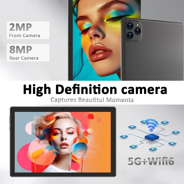 Alt view image 6 of 7 - Tablet Android 16 10 Inch 12GB RAM+64GB ROM/ 1TB Expandable, 1280 * 800 HD Touch Screen, 5G WiFi6 BT 5.0, 2 in 1 Tab with Keyboard Case Mouse Stylus (Black)