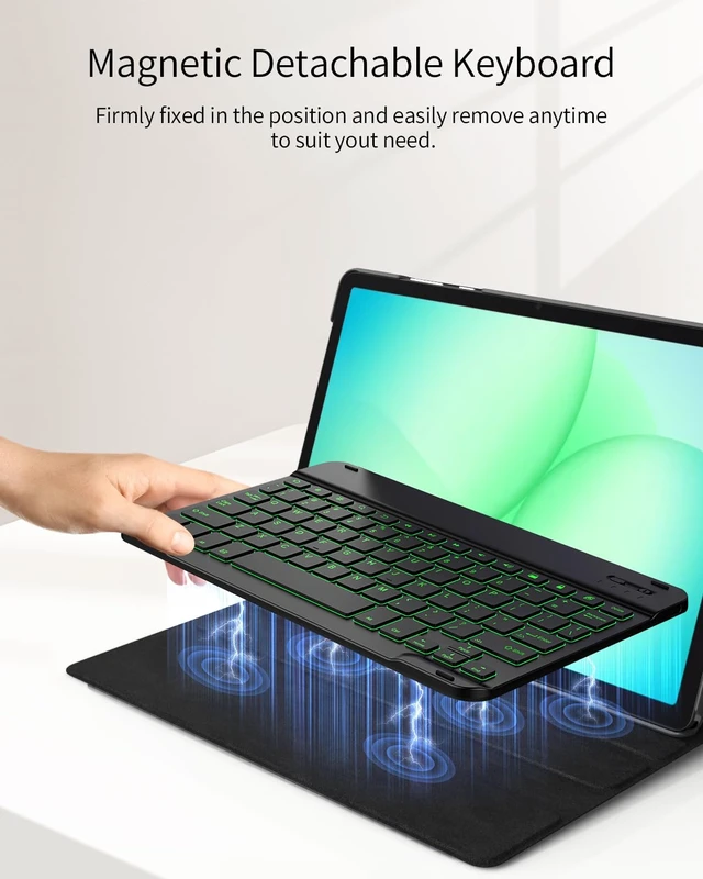 Alt view image 5 of 7 - Keyboard Case for Samsung Galaxy Tab A11 Plus/A11+ 2026, Black | Wireless, Magnetic Detachable, LED Backlight