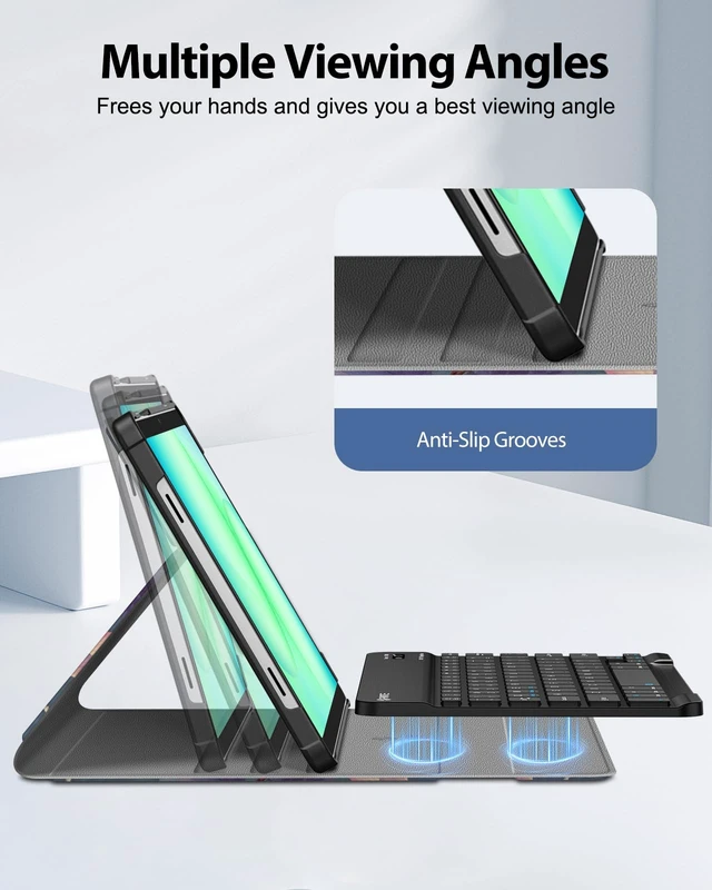 Alt view image 3 of 7 - Keyboard Case for Samsung Galaxy Tab A11 Plus/A9 Plus 11'', Hibiscus | 3 Viewing Angles, Detachable Bluetooth Keyboard, Rechargeable Battery, Dual Protection, Work Study Travel Use