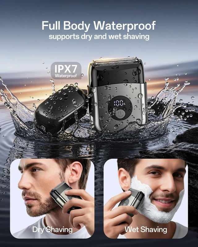 Alt view image 3 of 4 - Travel Mini Electric Foil Shaver for Men, 3Blade Cordless Razor, LED Power Display, Magnetic DustProof Cap, IPX7 Waterproof, USBC Fast Charge for Business Trips Daily Carry