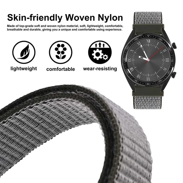 Alt view image 2 of 7 - 22mm Adjustable Nylon Watch Band, Quick Release Sport Loop Strap (Grey)
