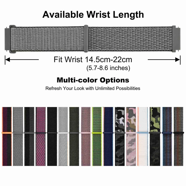 Alt view image 6 of 7 - 22mm Adjustable Nylon Watch Band, Quick Release Sport Loop Strap (Grey)