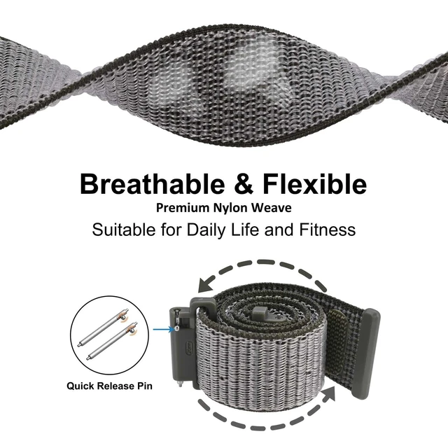 Alt view image 3 of 7 - 22mm Adjustable Nylon Watch Band, Quick Release Sport Loop Strap (Grey)