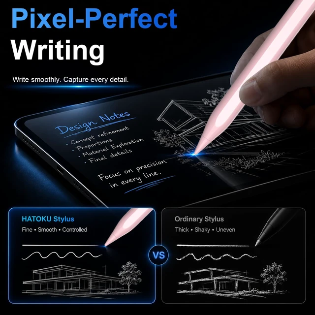 Alt view image 3 of 7 - Stylus Pen for Apple iPad 2018-2026 for Note-Taking Drawing Pink | 15Min Fast Charge iPad Pencil with High Precision, Tilt Sensitivity, Palm Rejection on iPad 6-11/Air/Pro/Mini, No Pairing