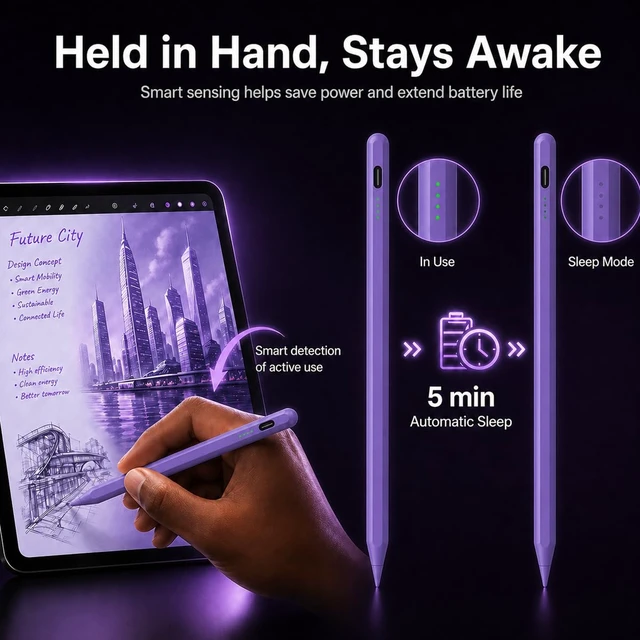 Alt view image 4 of 7 - Stylus Pen for iPad(2018-2026)-10 Min Fast Charge,Auto Sleep,Palm Rejection | Tilt Sensitivity,Active Pencil for iPad 11/10/9/8/7/6th Gen,Pro 13"/12.9"/11",Air 6/5/4/3,Mini 7/6/5th (Purple)