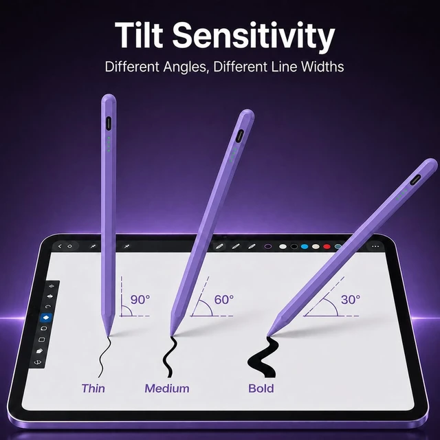 Alt view image 5 of 7 - Stylus Pen for iPad(2018-2026)-10 Min Fast Charge,Auto Sleep,Palm Rejection | Tilt Sensitivity,Active Pencil for iPad 11/10/9/8/7/6th Gen,Pro 13"/12.9"/11",Air 6/5/4/3,Mini 7/6/5th (Purple)