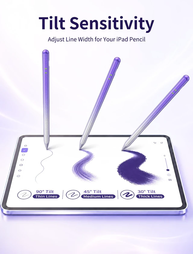 Alt view image 3 of 7 - Stylus Pen for iPad 2018-2026,Alternative to Apple Pencil Pro 2nd 1st USB C, Palm Rejection Pencil for iPad A16 11 10 9 8 7 6,Pro 12.9 11 13 inch M5 M4,Air M4 M3 M2 5 4 3,Mini A17 6 5,Apple Pen Purple