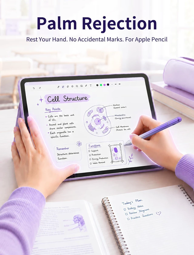 Alt view image 2 of 7 - Stylus Pen for iPad 2018-2026,Alternative to Apple Pencil Pro 2nd 1st USB C, Palm Rejection Pencil for iPad A16 11 10 9 8 7 6,Pro 12.9 11 13 inch M5 M4,Air M4 M3 M2 5 4 3,Mini A17 6 5,Apple Pen Purple