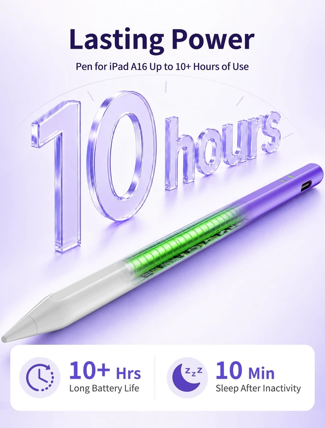Alt view image 4 of 7 - Stylus Pen for iPad 2018-2026,Alternative to Apple Pencil Pro 2nd 1st USB C, Palm Rejection Pencil for iPad A16 11 10 9 8 7 6,Pro 12.9 11 13 inch M5 M4,Air M4 M3 M2 5 4 3,Mini A17 6 5,Apple Pen Purple