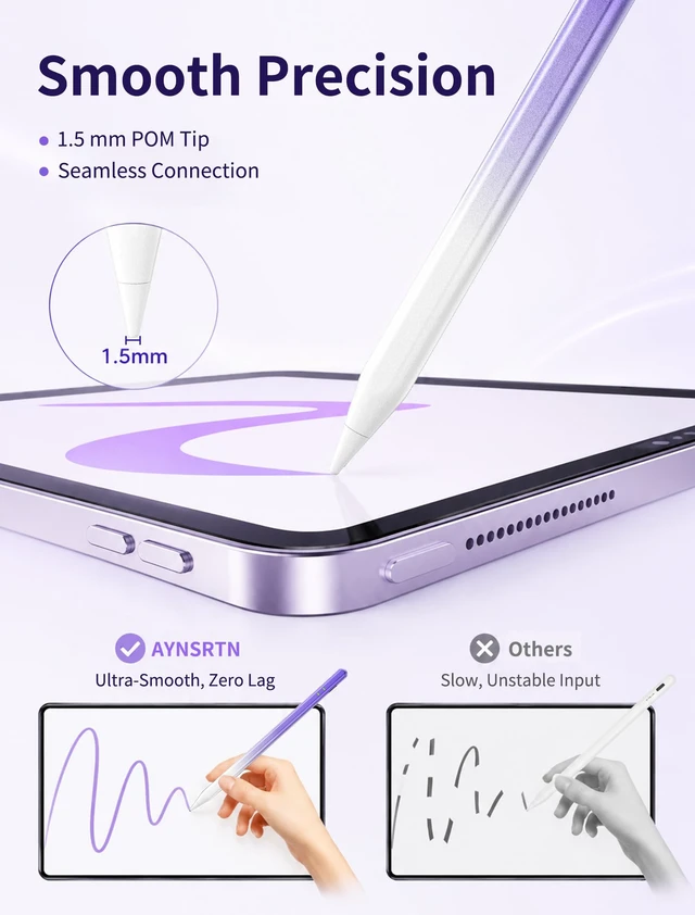 Alt view image 6 of 7 - Stylus Pen for iPad 2018-2026,Alternative to Apple Pencil Pro 2nd 1st USB C, Palm Rejection Pencil for iPad A16 11 10 9 8 7 6,Pro 12.9 11 13 inch M5 M4,Air M4 M3 M2 5 4 3,Mini A17 6 5,Apple Pen Purple