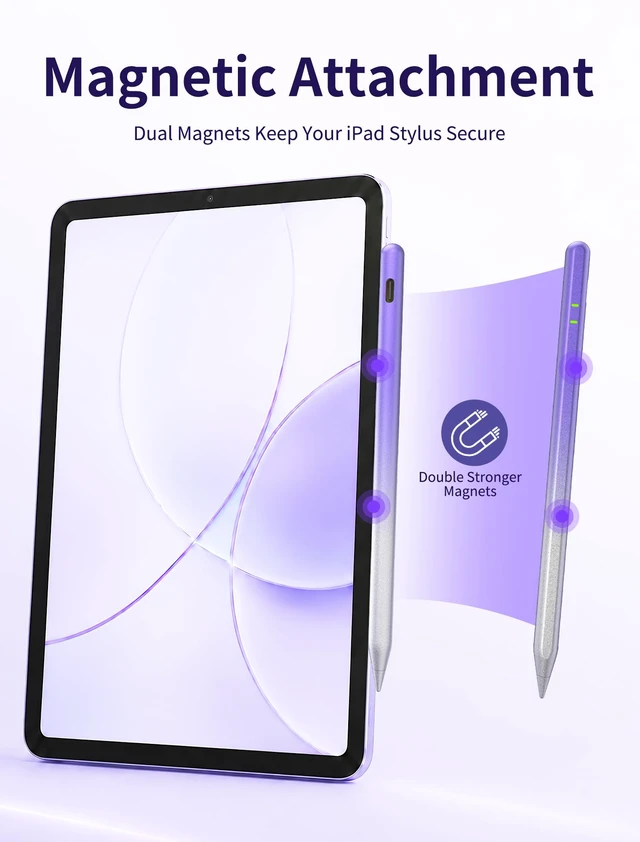 Alt view image 7 of 7 - Stylus Pen for iPad 2018-2026,Alternative to Apple Pencil Pro 2nd 1st USB C, Palm Rejection Pencil for iPad A16 11 10 9 8 7 6,Pro 12.9 11 13 inch M5 M4,Air M4 M3 M2 5 4 3,Mini A17 6 5,Apple Pen Purple