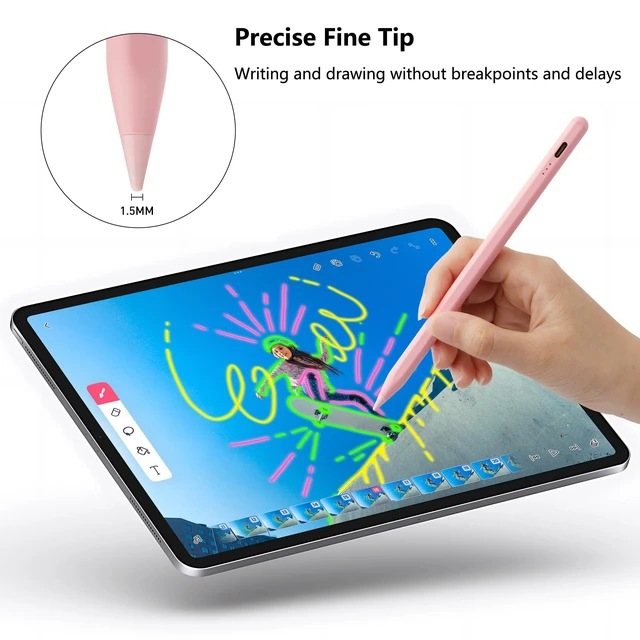 Alt view image 5 of 7 - Pencil for Apple, Stylus Pen for iPad A16 11th/10th/9/8/7/6 Generation, iPad Pro M4 13"/11"/12.9", iPad Air M3/M2/5/4/3 Gen, iPad mini A17 Pro 7/6/5, Palm Rejection & Tilt Sensitivity (Pink)