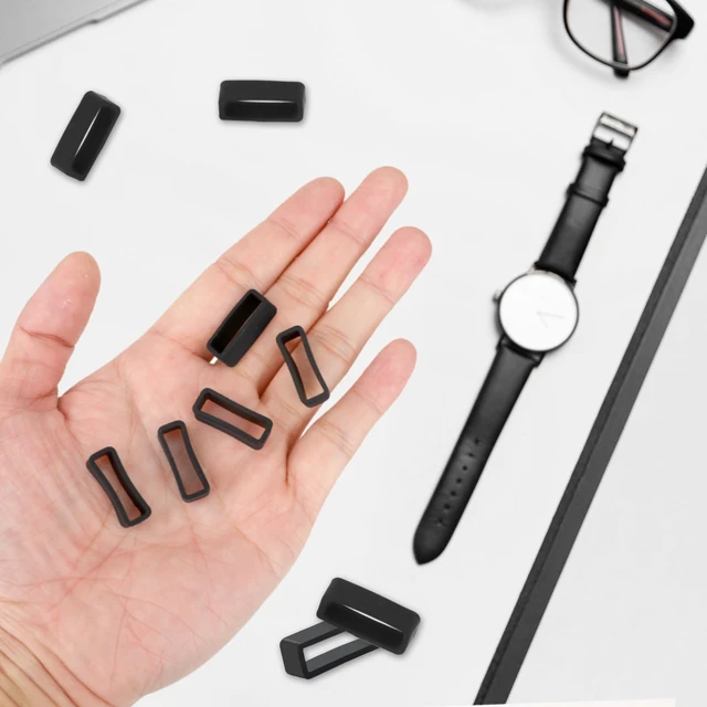 Alt view image 2 of 7 - 6 Pcs Watch Band Keepers, 18mm/20mm/22mm Silicone Watch Strap Holder Loops Watch Strap Retainer Black Rubber Watch Strap Keeper Replacement Watch Band Fastener Rings for Smart Sport Watches Parts