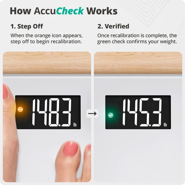 Alt view image 4 of 7 - AccuCheck Digital Bathroom Scale for Body Weight (Pearl Gray) | Accurate Weight Scale with Double-Check Tech, Large High-Contrast Backlit Display, 400lb Capacity, Easy to Read, Auto-Step On