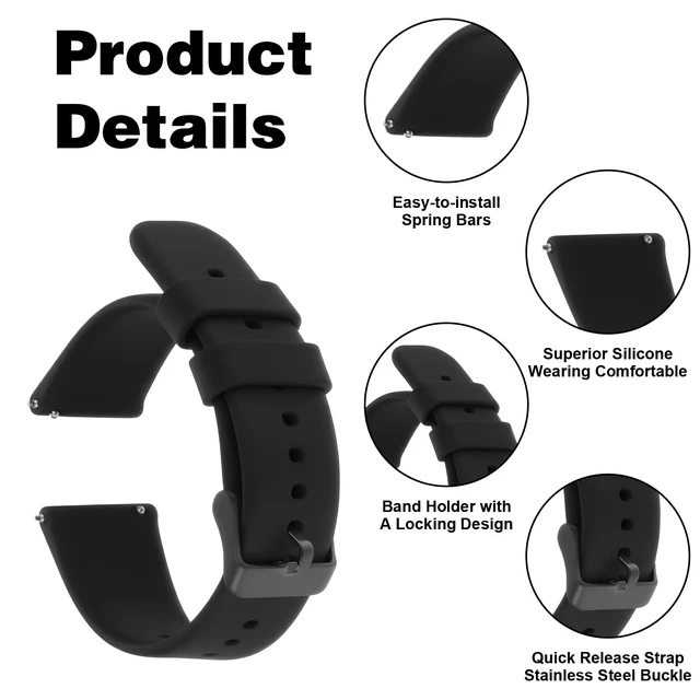 Alt view image 3 of 7 - Watch Strap Quick Release Waterproof Soft Replacement Strap Sport Slim Watches Bands Durable Wristbands Silicone Watch Bands for Men Women Compatible with Smart Sport Watches