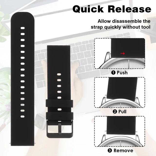 Alt view image 4 of 7 - Watch Strap Quick Release Waterproof Soft Replacement Strap Sport Slim Watches Bands Durable Wristbands Silicone Watch Bands for Men Women Compatible with Smart Sport Watches