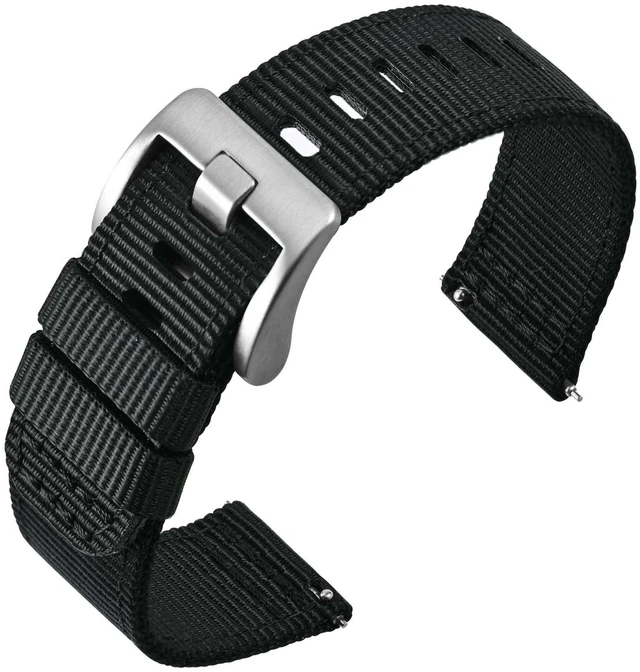Main image of Quick Release Watch Bands 20mm, Military Nylon Watch Strap for Men, Heavy Duty Stainless Steel Brushed Silver Buckle (Black)