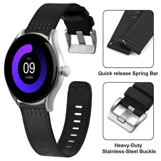 Alt view image 3 of 7 - Quick Release Watch Bands 20mm, Military Nylon Watch Strap for Men, Heavy Duty Stainless Steel Brushed Silver Buckle (Black)