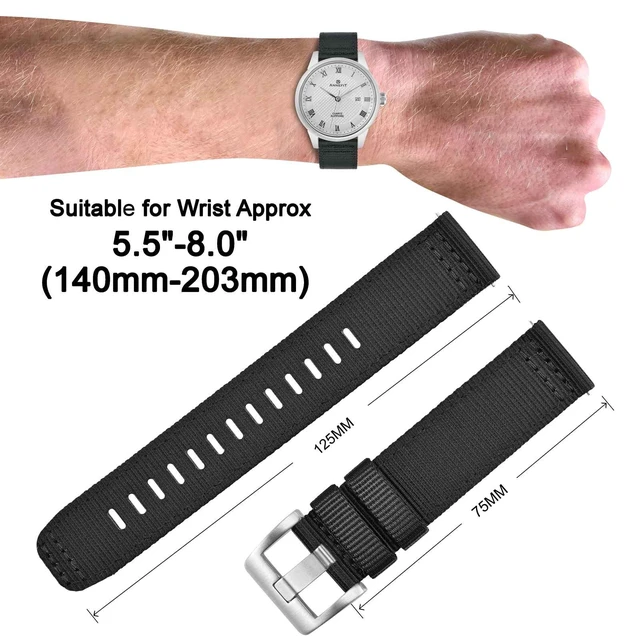 Alt view image 4 of 7 - Quick Release Watch Bands 20mm, Military Nylon Watch Strap for Men, Heavy Duty Stainless Steel Brushed Silver Buckle (Black)