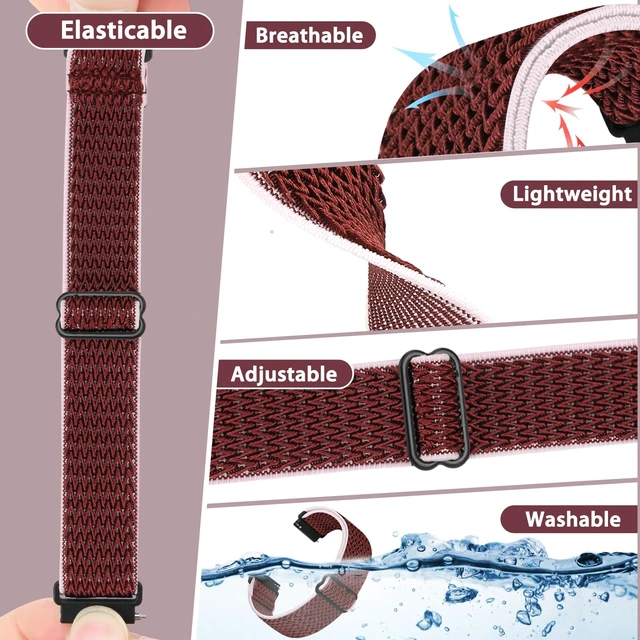 Alt view image 5 of 7 - Quick Release Watch Band - Choice of Width -18mm 19mm 20mm 22mm 24mm Watch Bands, Solo Loop Adjustable Elastic Nylon Watch Straps Replacement Wristband for Men Women