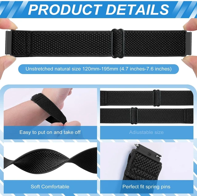 Alt view image 2 of 7 - Compatible with 16mm 18mm 19mm 20mm 22mm 24mm Watch Bands Quick Release Replacement Wristband,Adjustable Stretchy Nylon Solo Loop Straps Fabric Braided Sport Elastic Bands for Men Women