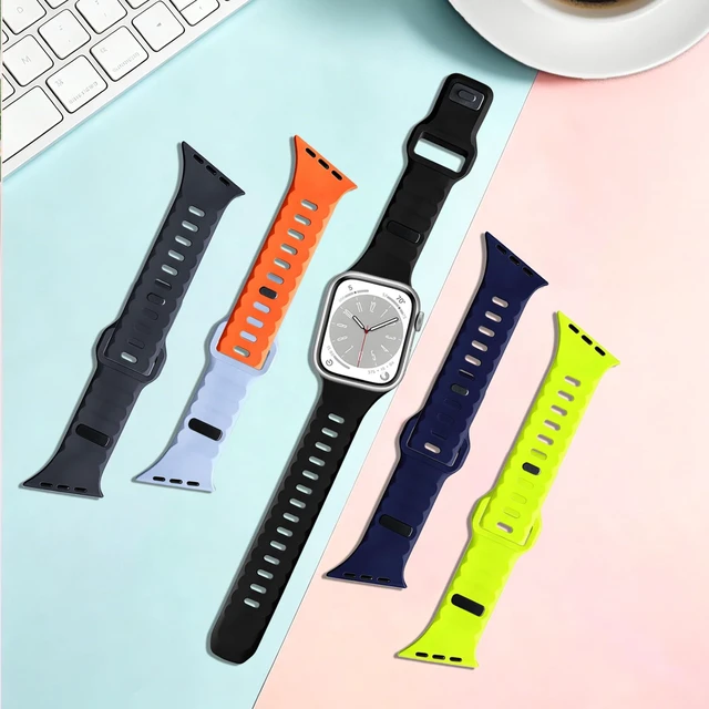Alt view image 6 of 7 - Angled Connector Sport Band Compatible with Apple Watch | Slanted Connector Soft Silicone Wristband Asymmetric Waterproof Strap for iWatch Series 11 10 9 8 7 6 SE 5 4 3 Ultra