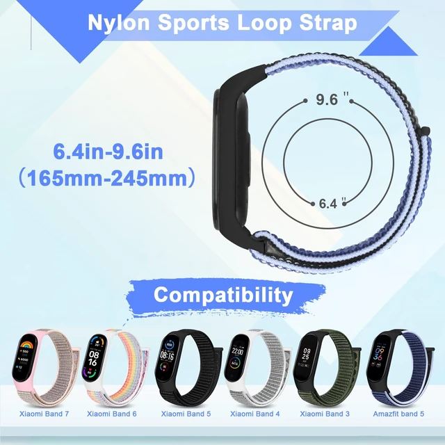 Alt view image 3 of 7 - Nylon Band Compatible with Xiaomi Mi Band 7/Mi Band 6/Mi Band 5/Mi Band 4/Mi Band 3/Amazfit Band 5, Soft Adjustable Sport Loop Wristband Replacement Strap for Xiaomi Mi Band 7/6/5/4/3 Women Men