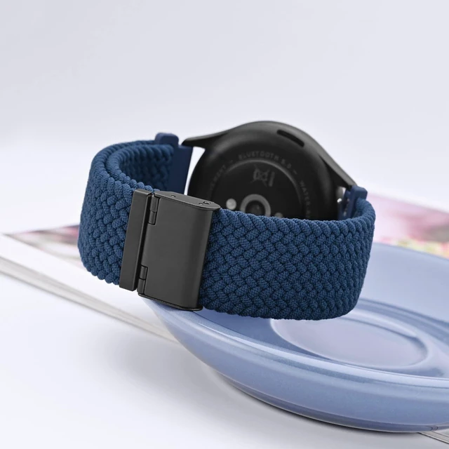 Alt view image 2 of 7 - 22mm Braided Nylon Watch Band for Men and Women, Quick Release, Black Stainless Steel Buckle (Blue)