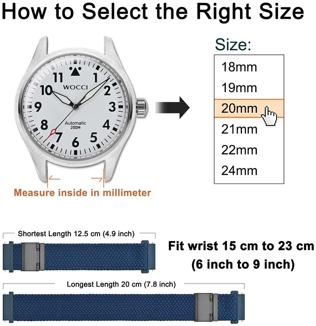 Alt view image 4 of 7 - 22mm Braided Nylon Watch Band for Men and Women, Quick Release, Black Stainless Steel Buckle (Blue)