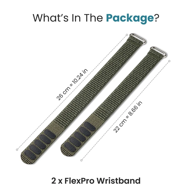 Alt view image 2 of 7 - Herz P1 Smart Band FlexPro Wristband - (Green Power) Replacement 2x Band Set with Short and Long Nylon Stretch Bands with Adjustable Latch