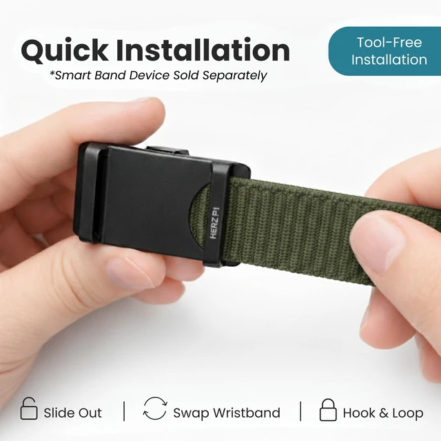 Alt view image 5 of 7 - Herz P1 Smart Band FlexPro Wristband - (Green Power) Replacement 2x Band Set with Short and Long Nylon Stretch Bands with Adjustable Latch