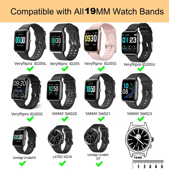 Alt view image 3 of 7 - 19mm Silicone Bands Compatible with Veryfitpro ID205L GRV FC1 | Quick Release Soft Strap for Veryfitpro ID205/ID205L/ID205S Hama 4900/5910 for Yamay Fitness Willful Popglory Blackview