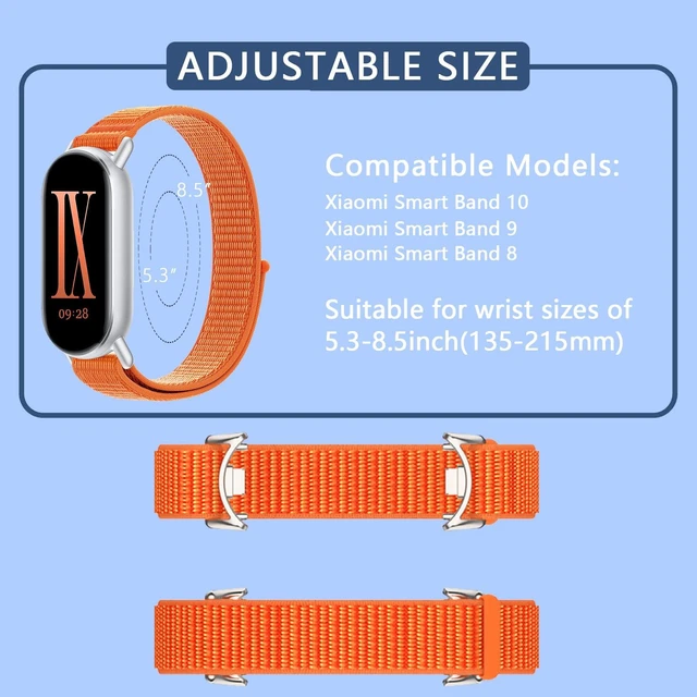 Alt view image 6 of 7 - Watch Band with Metal Adatper for Xiaomi Smart Band 10/9/8 Replacement Strap Nylon Sport for Mi Band 10/9/8 Bracelet for Woman Man