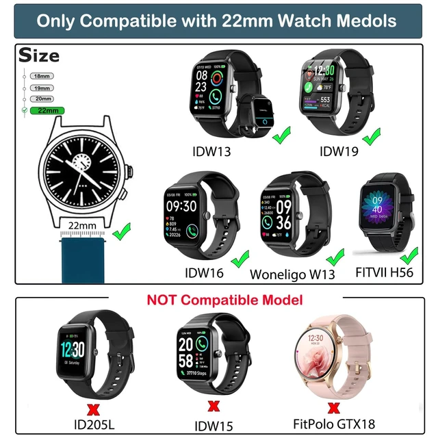 Alt view image 2 of 7 - 3 Pack 22mm Watch Bands Compatible with IDW13,IDW16,IDW19, Soft Silicone Replacement Strap for Fitpolo IDW13/Woneligo W13/FITVII HM57/TOOBUR IDW16/MILOUZ IDW19 Watch Women Men