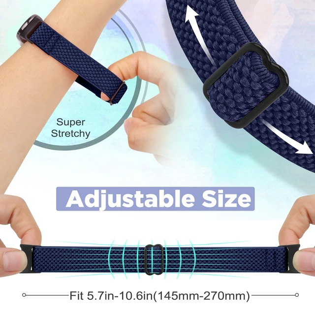 Alt view image 4 of 7 - Elastic Bands Compatible with Xiaomi Smart Band 10/9/8 for Women Men, Stretchy Solo Loop Soft Nylon Elastic Strap Replacement Wristband for Xiaomi Mi Band 10/9/83 PCS